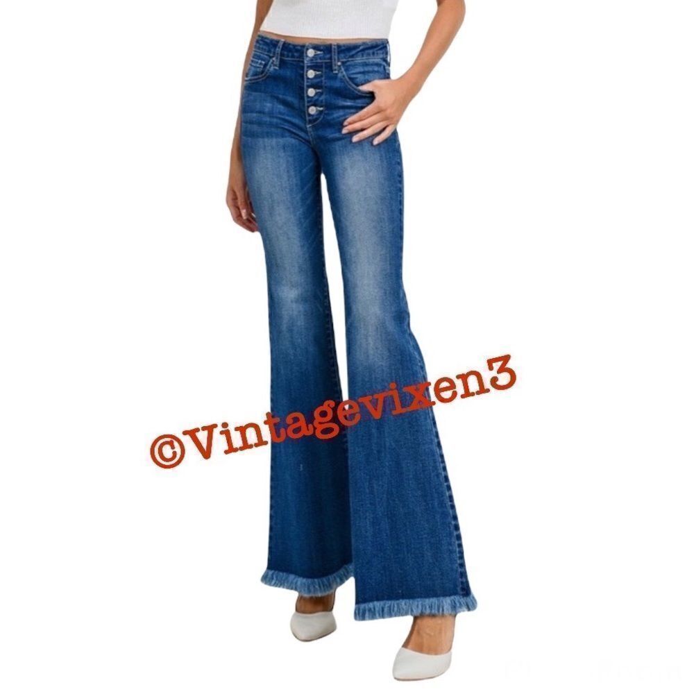 C’EST TOI Black Label mid rise button fly down wide flare jeans bell bottom 7 27